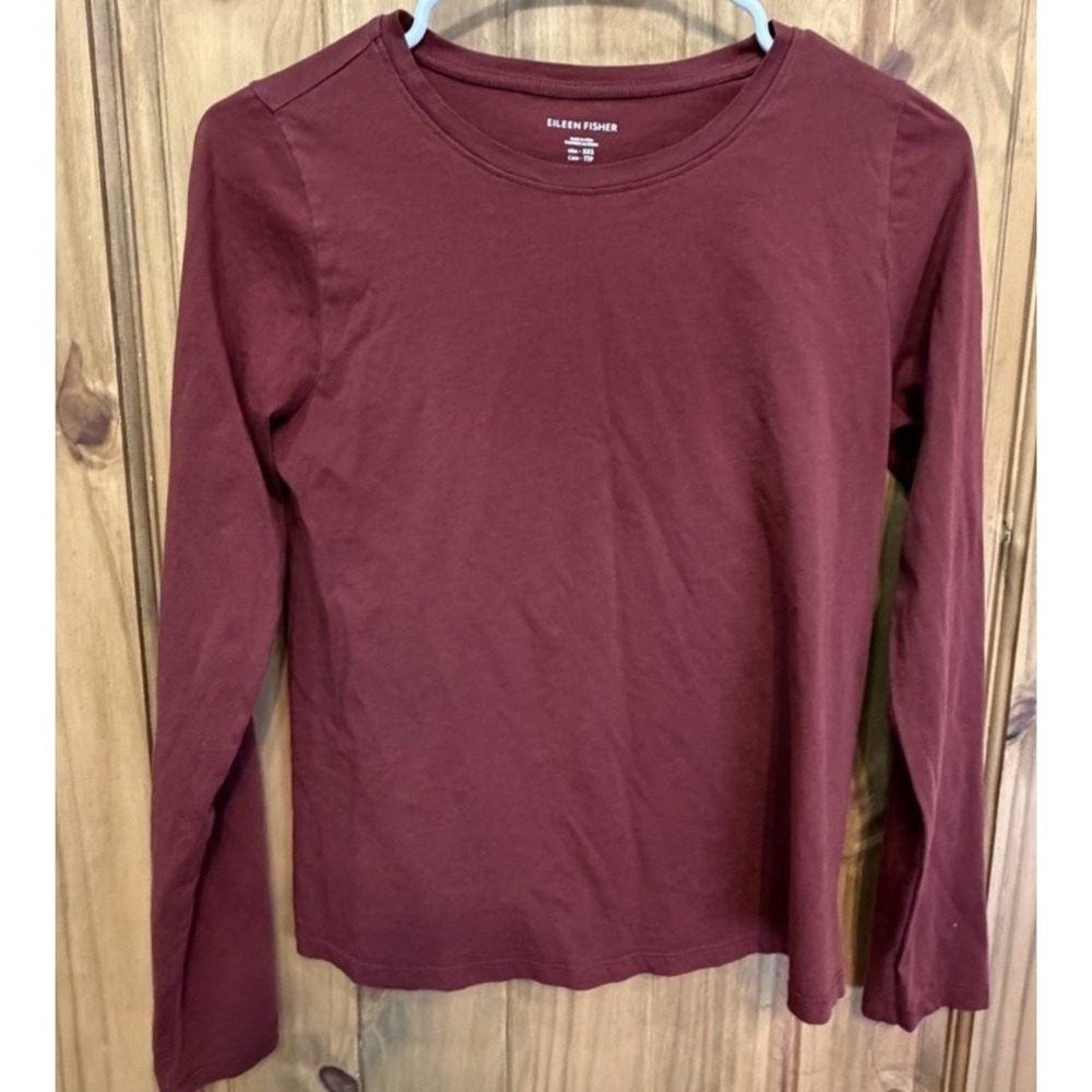 Eileen Fisher Organic Cotton Tee XXS Red Minimalist Long Sleeve Top